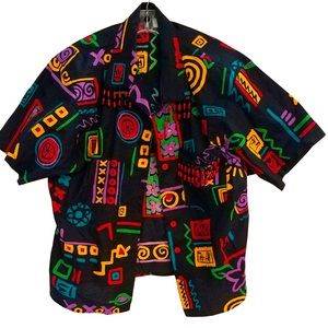 Vintage 90s Women’s Handmade Textile Button-up Shirt